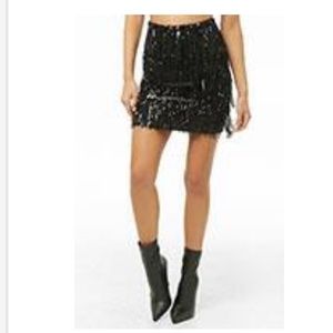 Black sequin fringe mini skirt